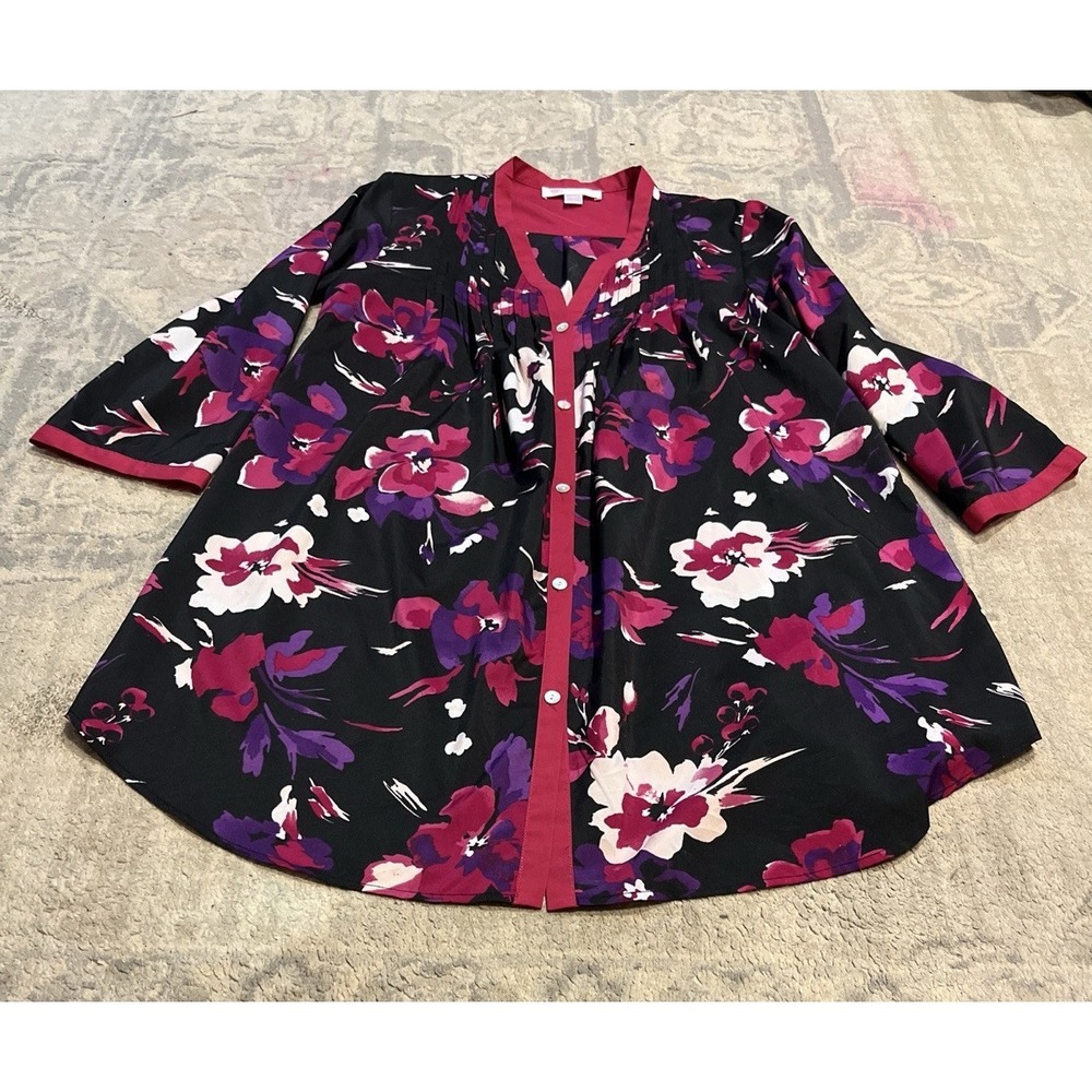 Oscar de La Renta‎ Pink Label Button Down Black Pink Floral Womens Sz Small Gown